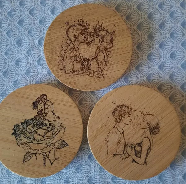 Petits miroir de poche pour maquillage en bois gravé
